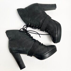SEYCHELLES Under Construction Black Leather Platform Lace-Up Ankle Boots 8.5